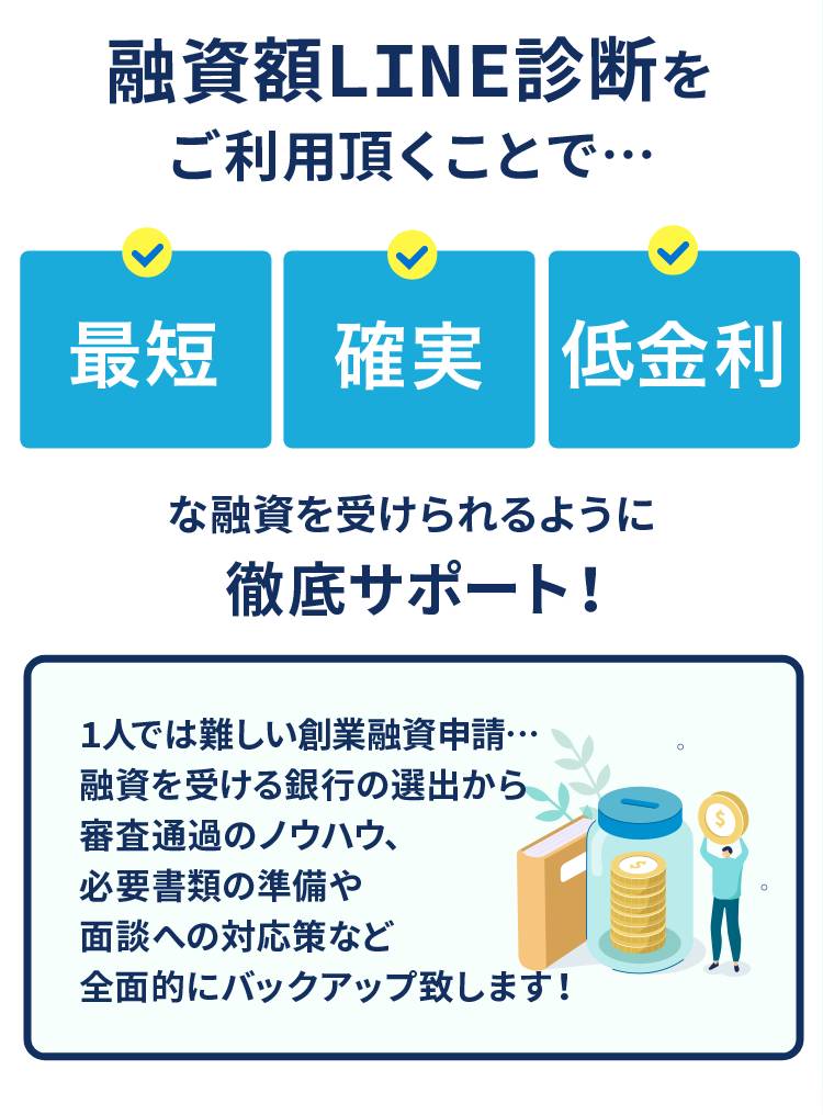 融資額LINE診断をご利用頂くことで…最短・確実・低金利な融資を受けられるように徹底サポート！